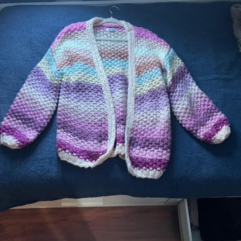 HMXD Women's Chunky Knit Cardigan, New Without Tags, Never Worn, One Size, Multi